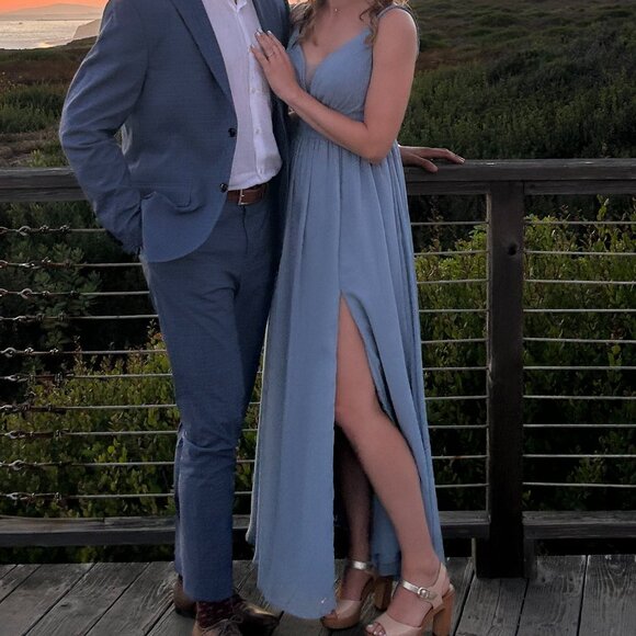 Azazie Long Blue Bridesmaid Dress – Size S – Elegant & Timeless - Picture 1 of 4